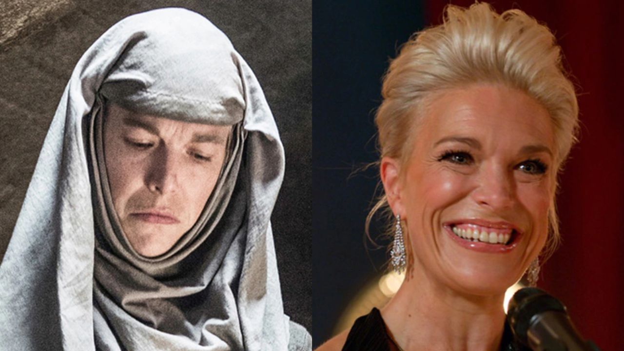 Hannah Waddingham before and after alleged plastic surgery.