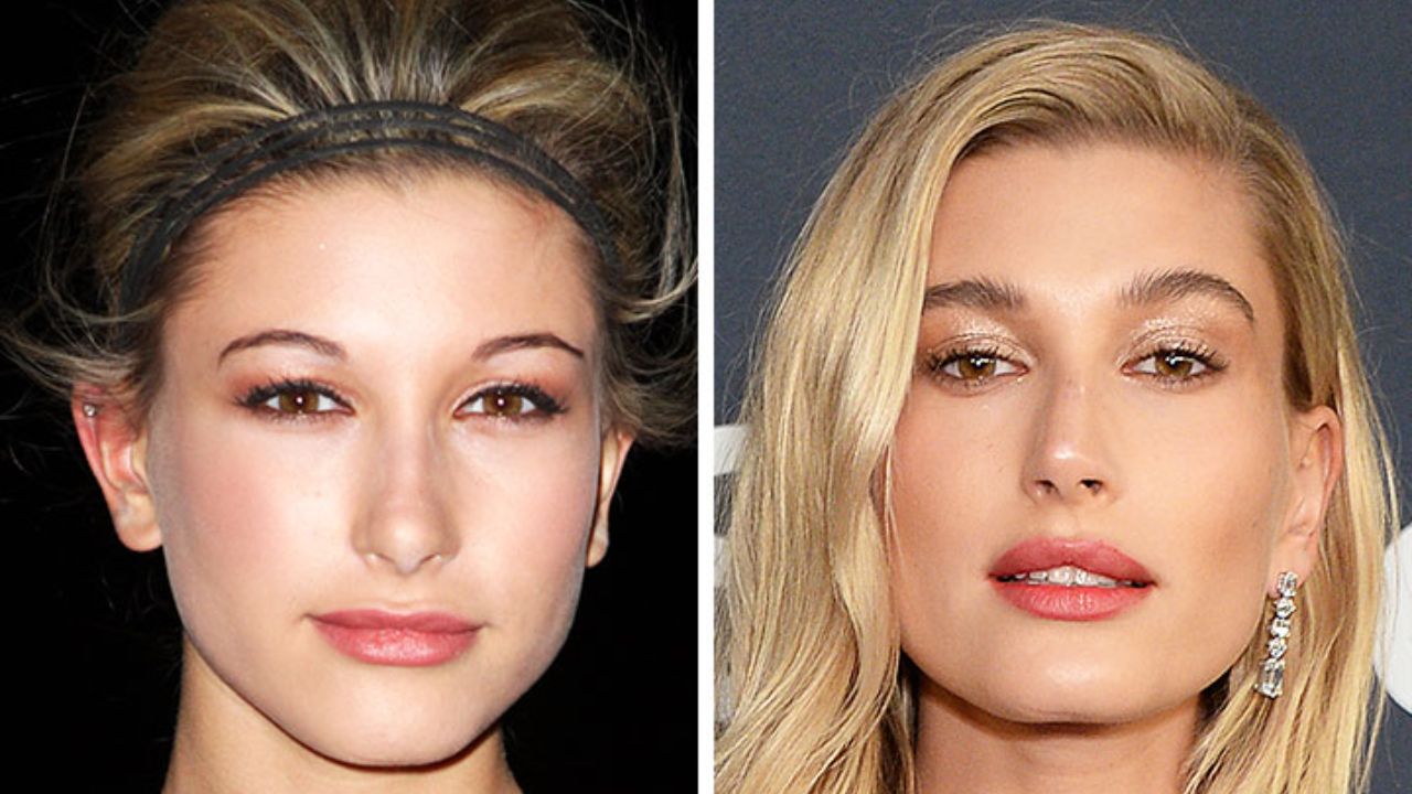 Hailey Bieber before and after a nose job. houseandwhips.com