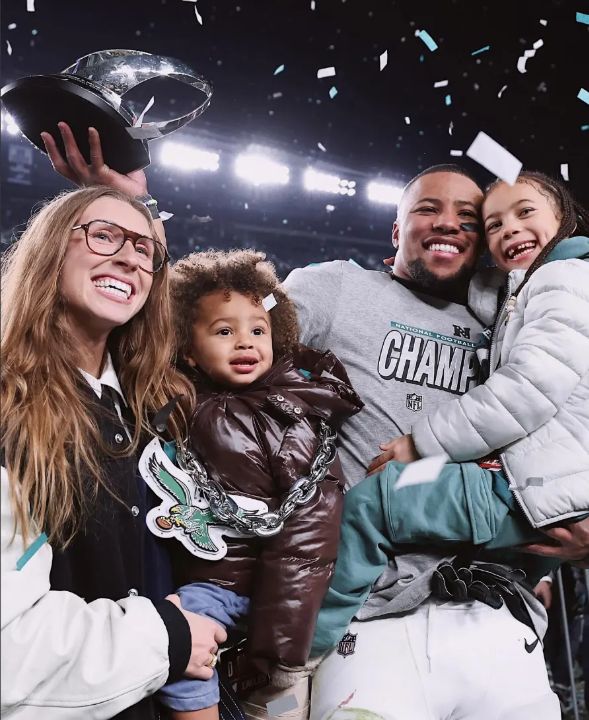 Saquon Barkley's fiancée (not yet wife) Anna Congdon, mother of their two children—daughter Jada, 7, and son Saquon Jr., 2—faced backlash when old racist tweets containing the N-word from her teenage years resurfaced in 2025.