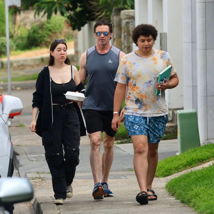Hugh Jackman with his two children.