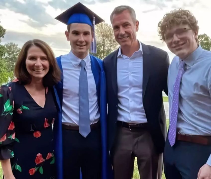 Andy Byron with his wife and two kids.