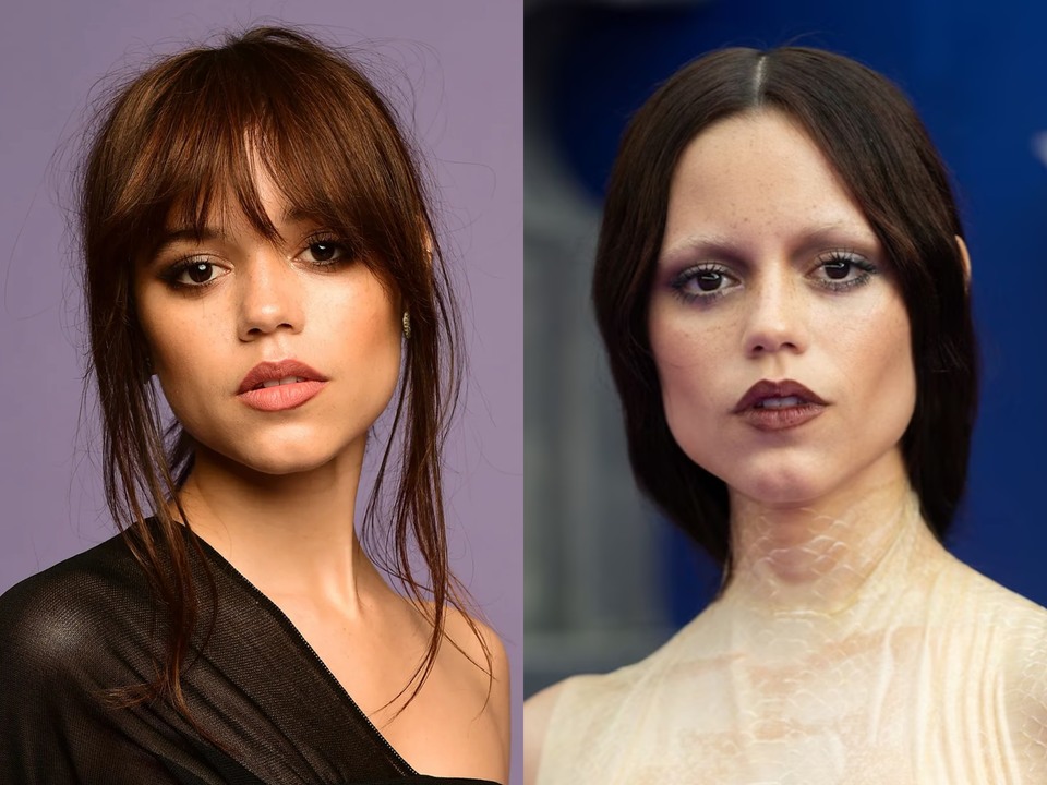 Jenna Ortega before and after alleged plastic surgery.