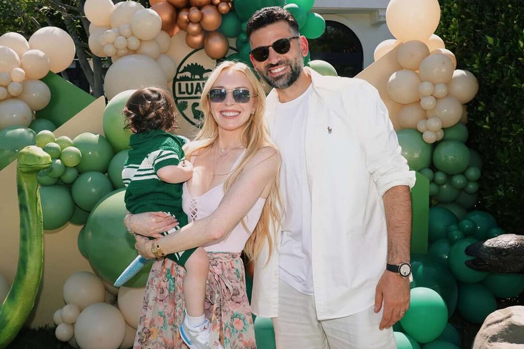 Lindsay Lohan with her husband and son.